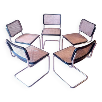 Set of 5 B32 Cesca chairs black lacquer by Marcel Breuer 80s Made in Italy