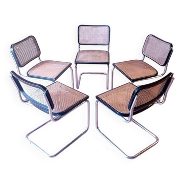 Set of 5 B32 Cesca chairs black lacquer by Marcel Breuer 80s Made in Italy