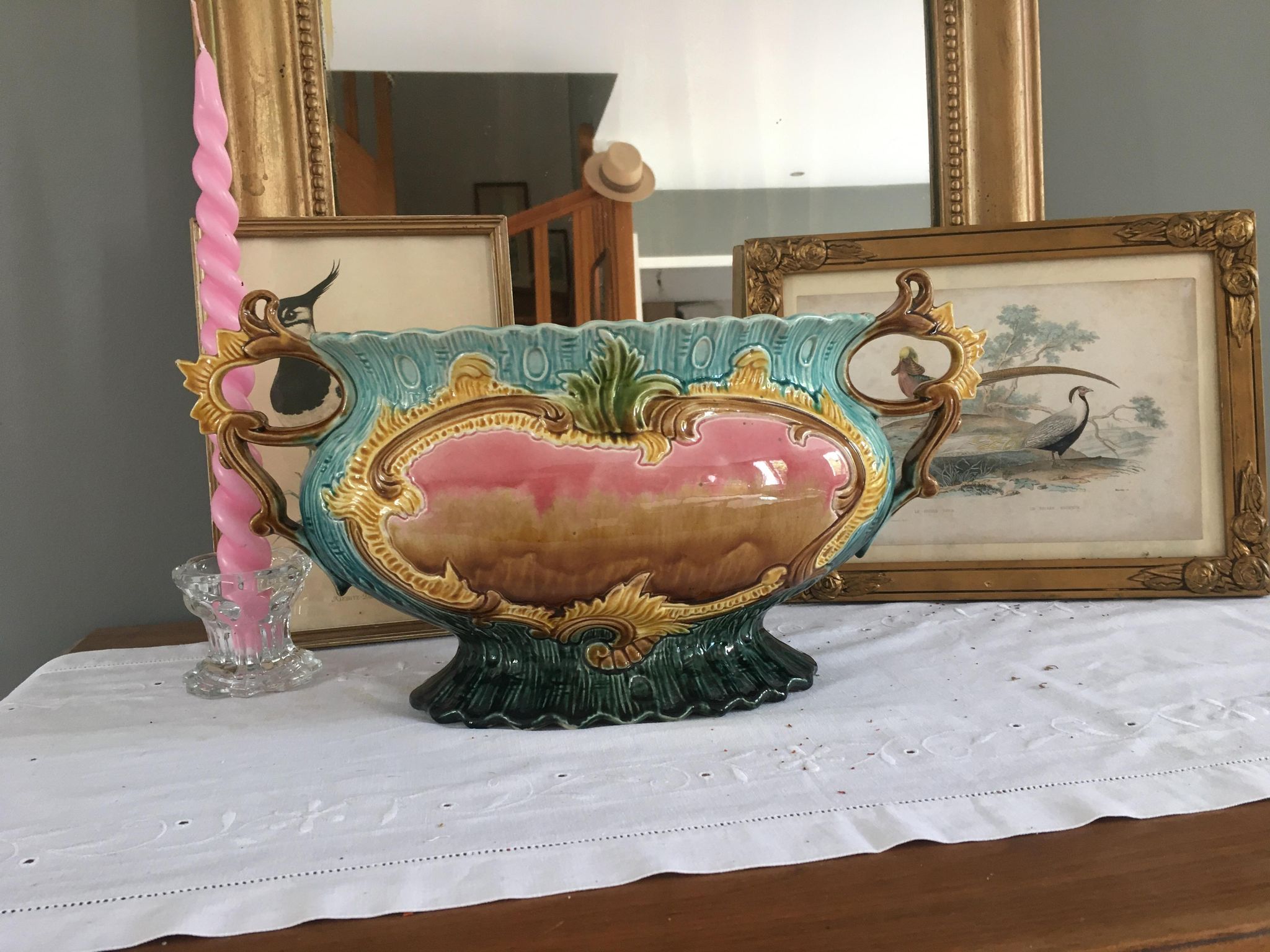 Art Nouveau planter barbotine Majolica 19th