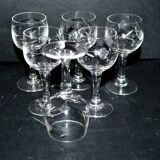 Set of 6 vintage schnapps liqueur glasses with Alsatian balloons in engraved glass
