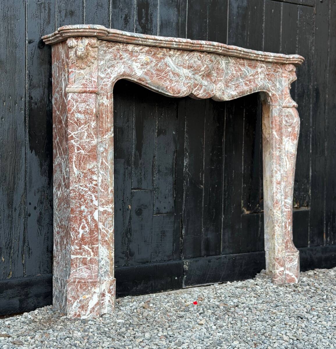 Louis XV style fireplace in grey Ardennes marble, circa 1880.