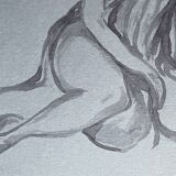 Signed watercolor painting on Denim paper portrait of a woman “waiting for the bath”