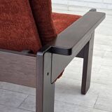 1970s, 3-seater Danish sofa, orange/red furniture velour, oak wood.