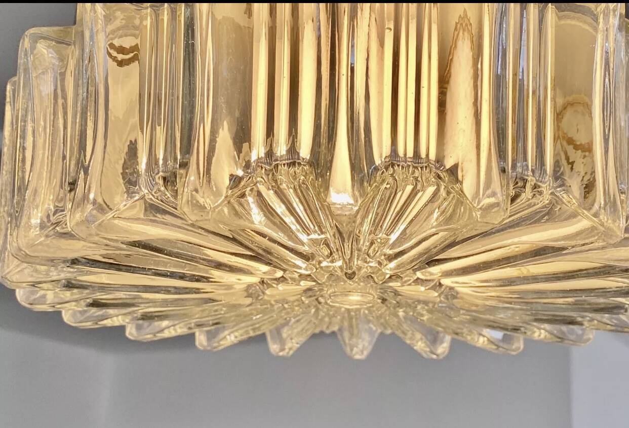 Vintage 1960s pendant lamp in pressed glass and chromed metal Staff Leuchten Germany