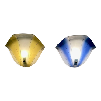 Pair of glass wall lamps Scandinavian design 1950