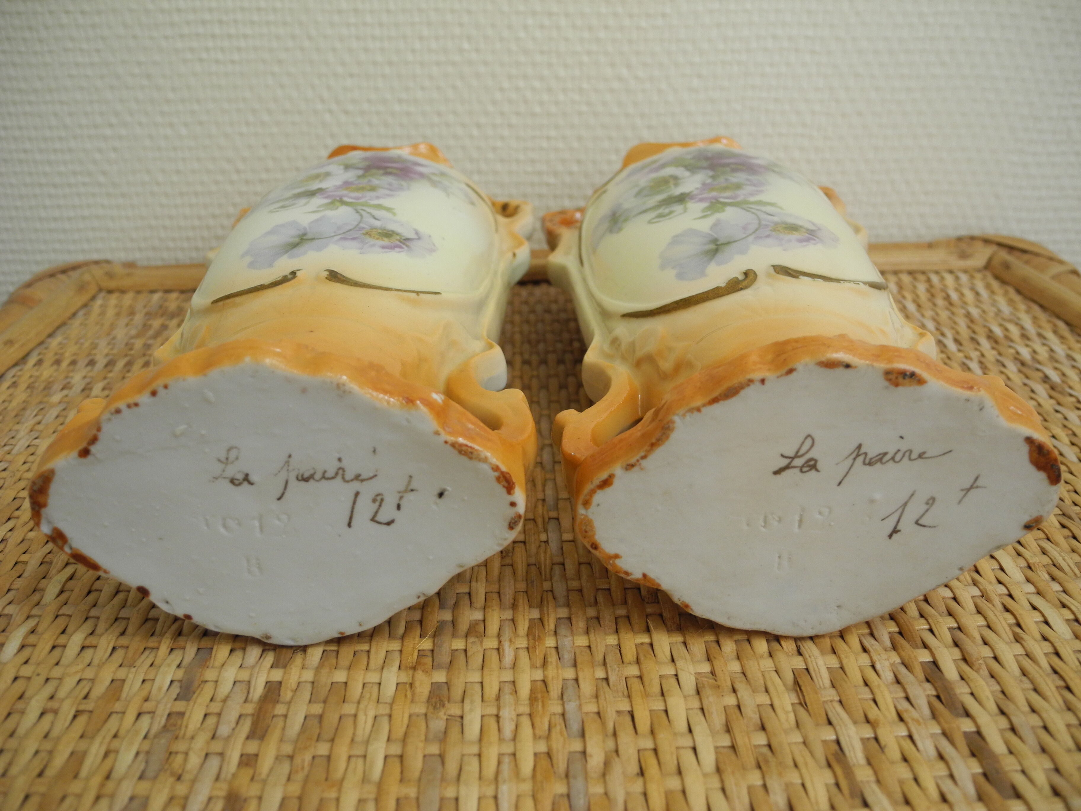 Pair of antique shabby chic decorative vases