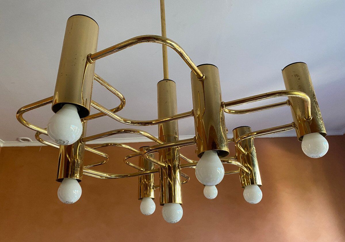 Golden chandelier 9 fires from Sciolari Italy 1960