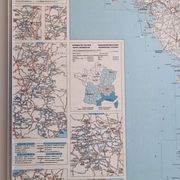 Framed vintage "Michelin" road map from the 80s, 111 cm x 100 cm