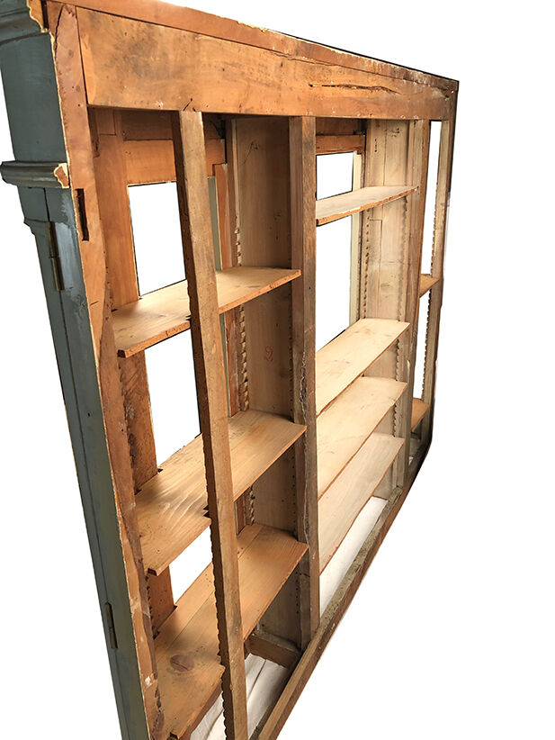 Old pharmacy furniture in grey lacquered oak, NINETEENTH