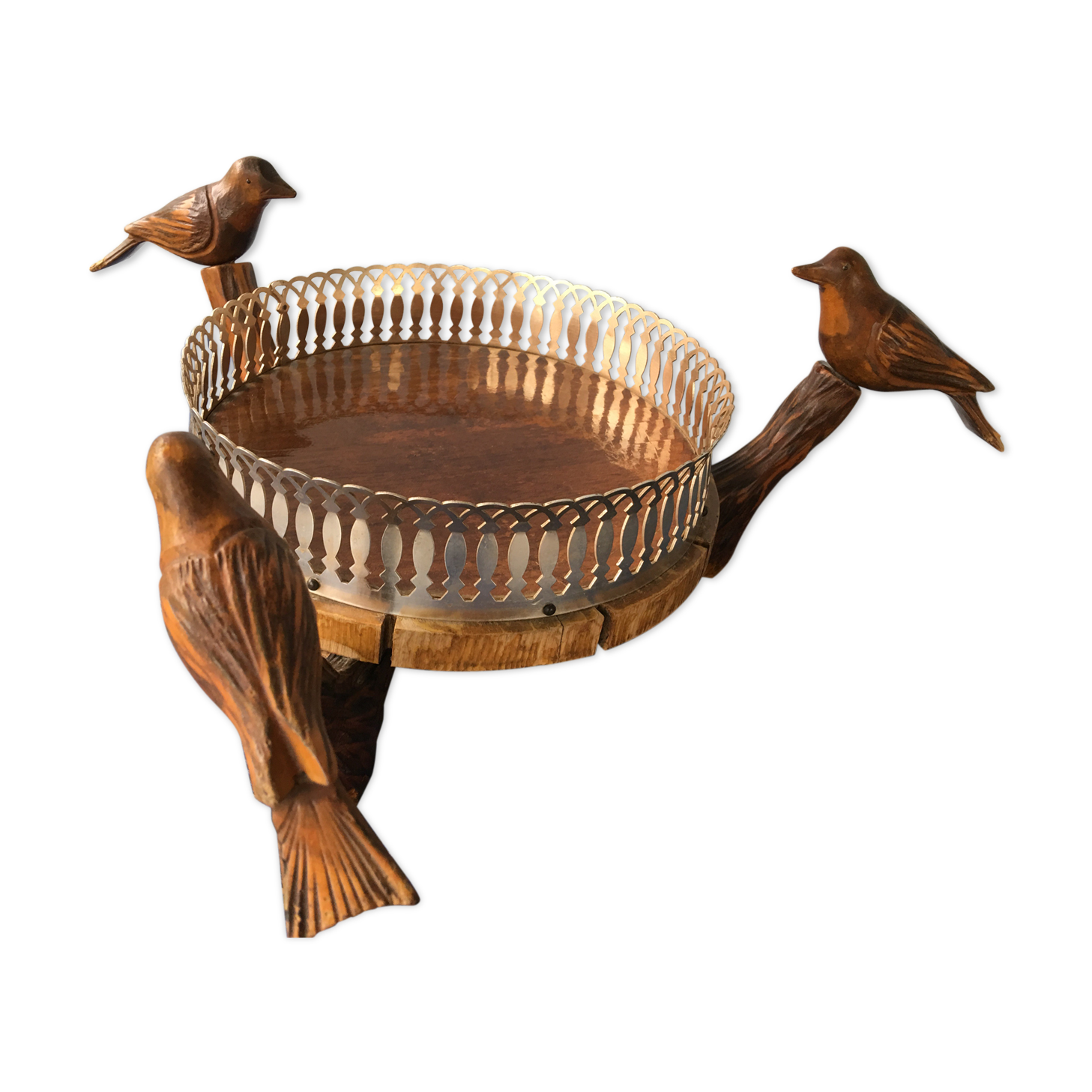 Center table cut, empty pocket, metal wood, vintage 1950