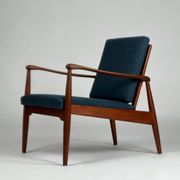 Mid-century teak armchair easy chair reupholstered 60s vintage