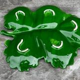 Green Ceramic Hors d'Oeuvres Dish in Leaf Shape, Art Deco Period