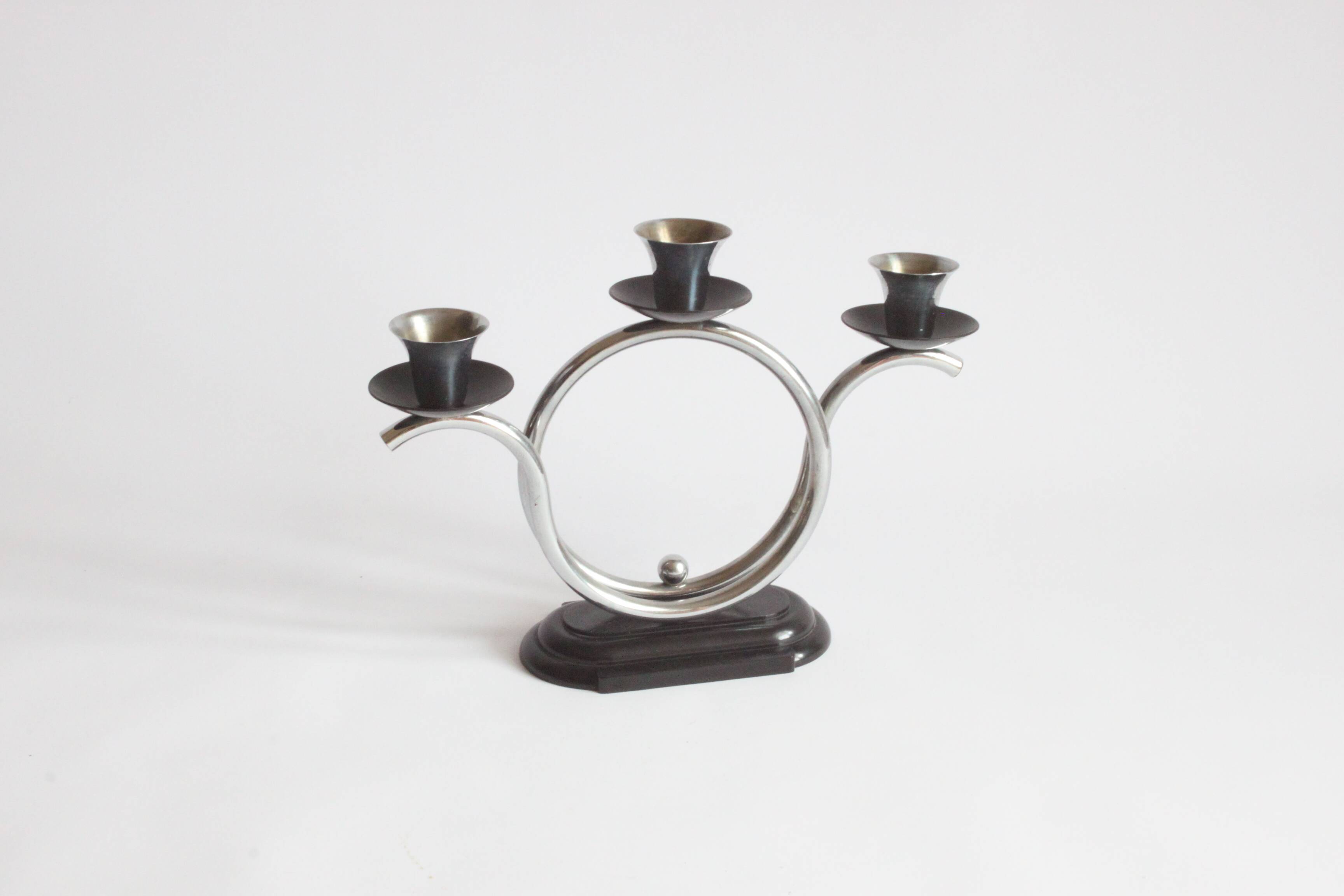 Art Deco Tubular Steel And Bakelite Candelabra, Netherlands 1930s