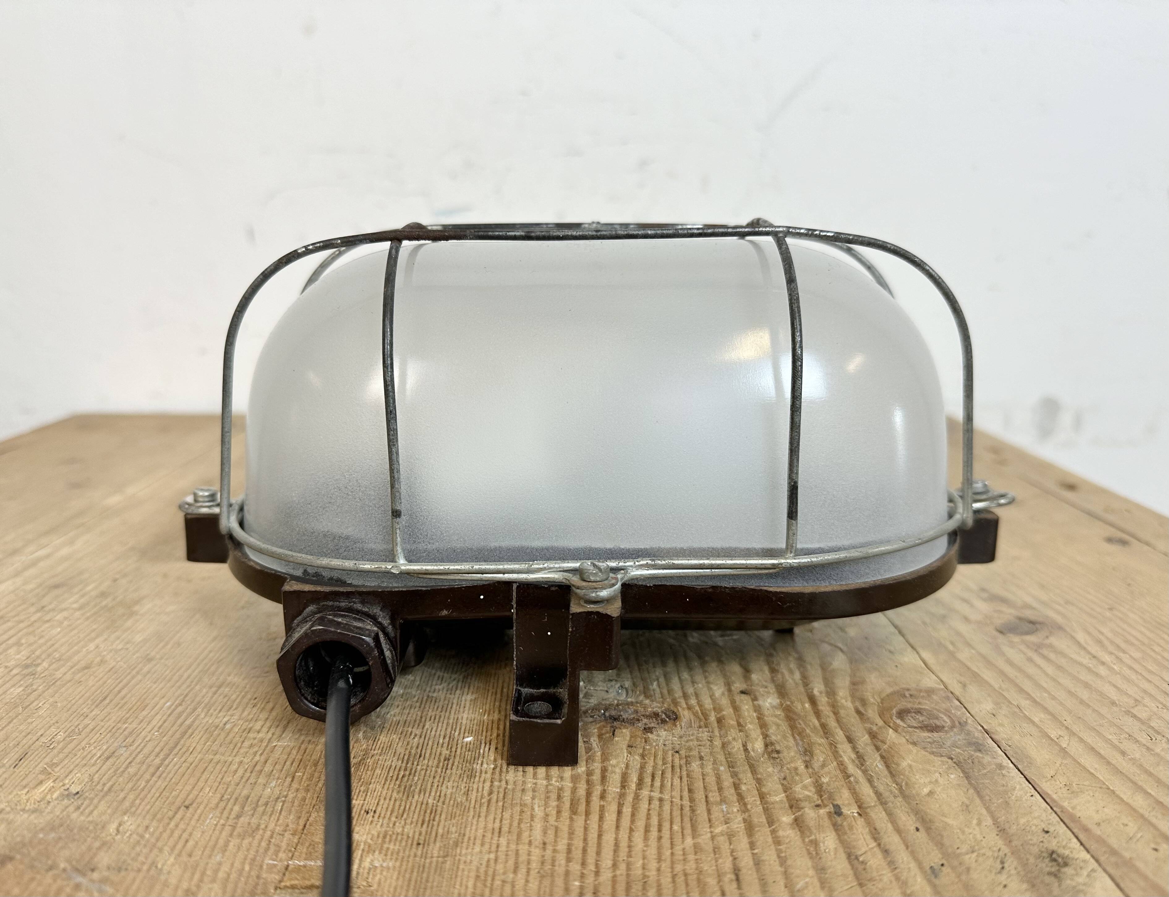 Industrial Brown Bakelite Wall Light with Milk Glass, 1960s