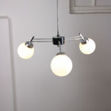 Lustre italien à 3 bras chromé et opaline