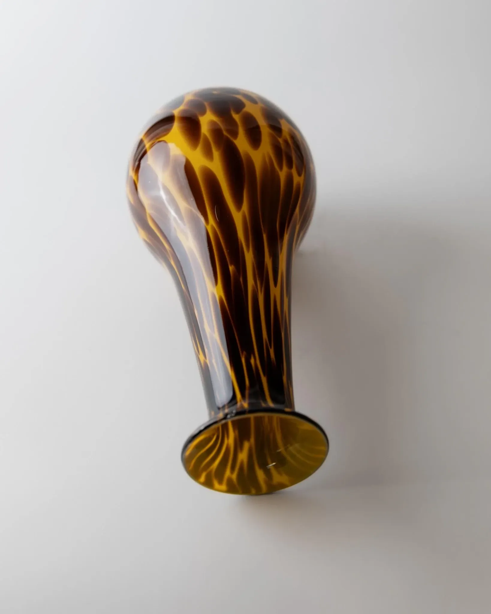 Vintage Murano glass vase from the 1990s, yellow art glass with brown spots, postmodern Italian design, sculptural flower vase, elegant gift idea.