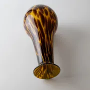 Vintage Murano glass vase from the 1990s, yellow art glass with brown spots, postmodern Italian design, sculptural flower vase, elegant gift idea.