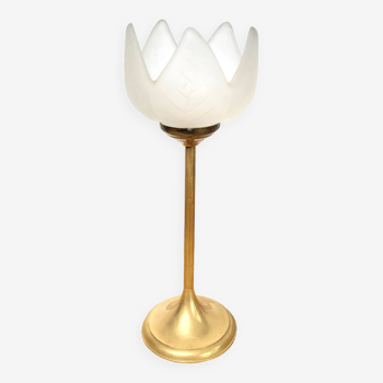 Tulip candle holder in brass and frosted glass