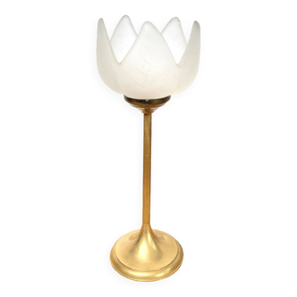 Tulip candle holder in brass and frosted glass