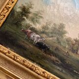 Old oil painting on canvas countryside landscape 19th