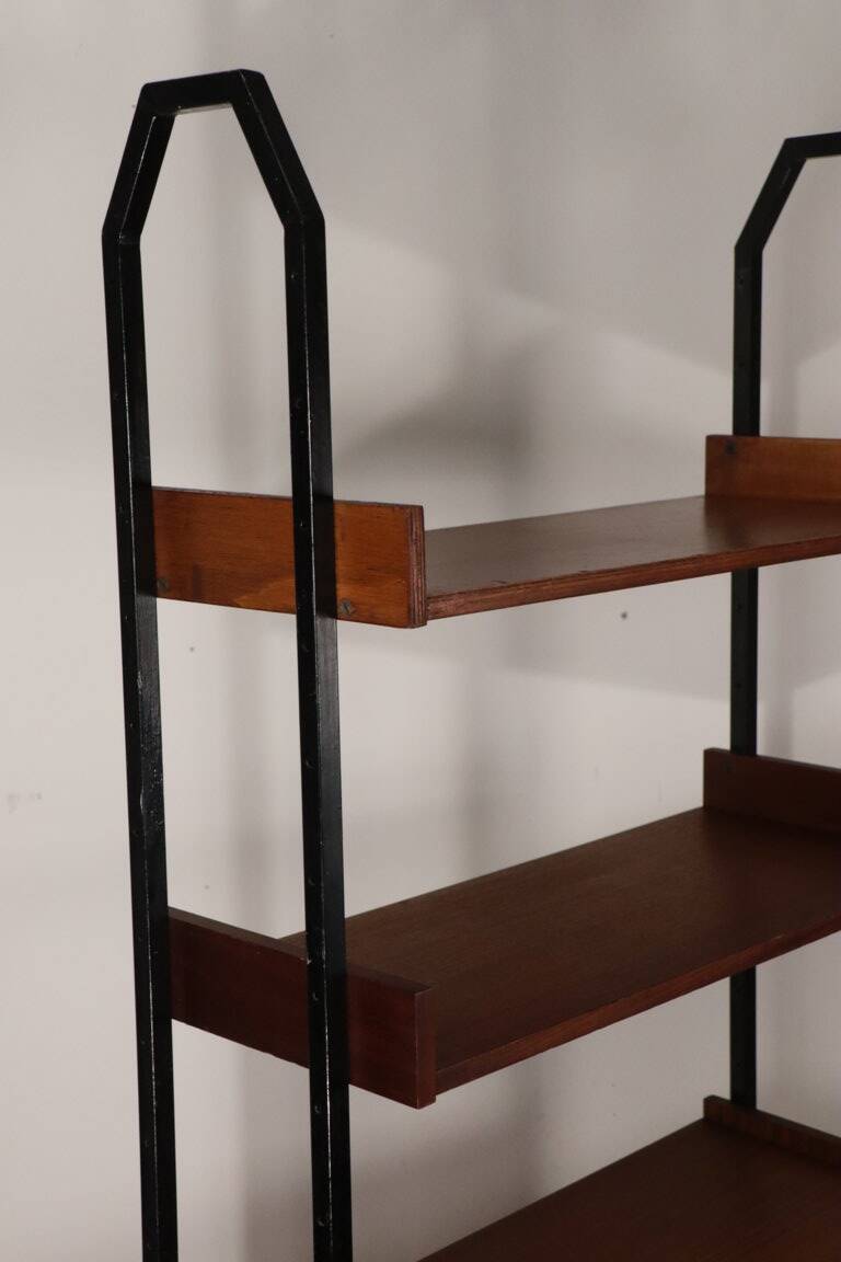 Vintage modular bookcase in wood and metal, Italy, 1960