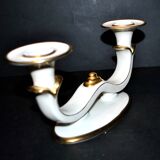 Modernist German porcelain candle holder - double gold rim candlestick