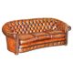 Curved Chesterfield canapé in hand-dyed vintage leather, fully restored.