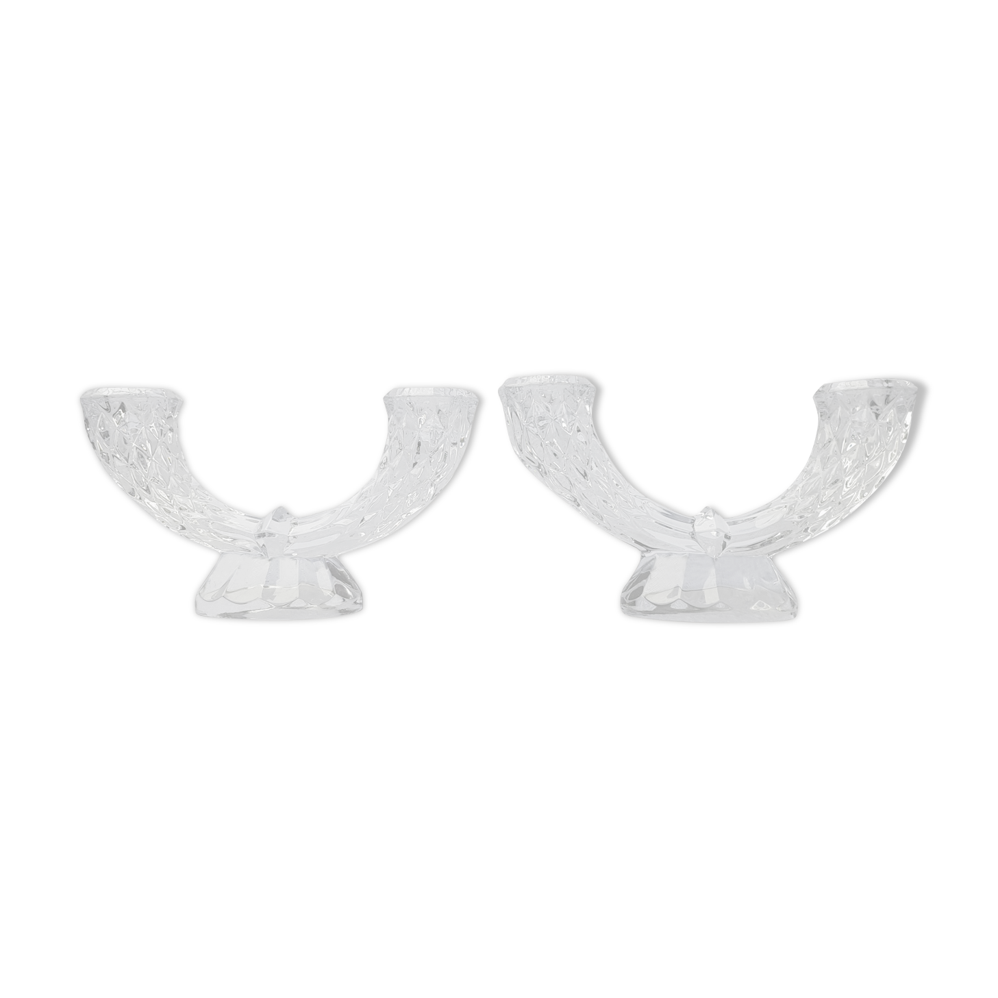 70s chiseled crystal chandelier duo