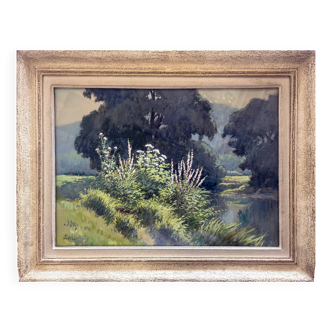 Painting Paul Monnier (1907-1982) Velars banks of the Ouche (21) Burgundy