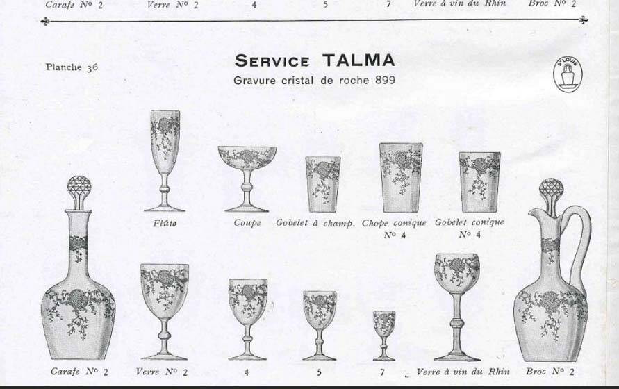 Saint-Louis set of 6 antique glasses with acid-etched rocaille and flower decoration 1920-30