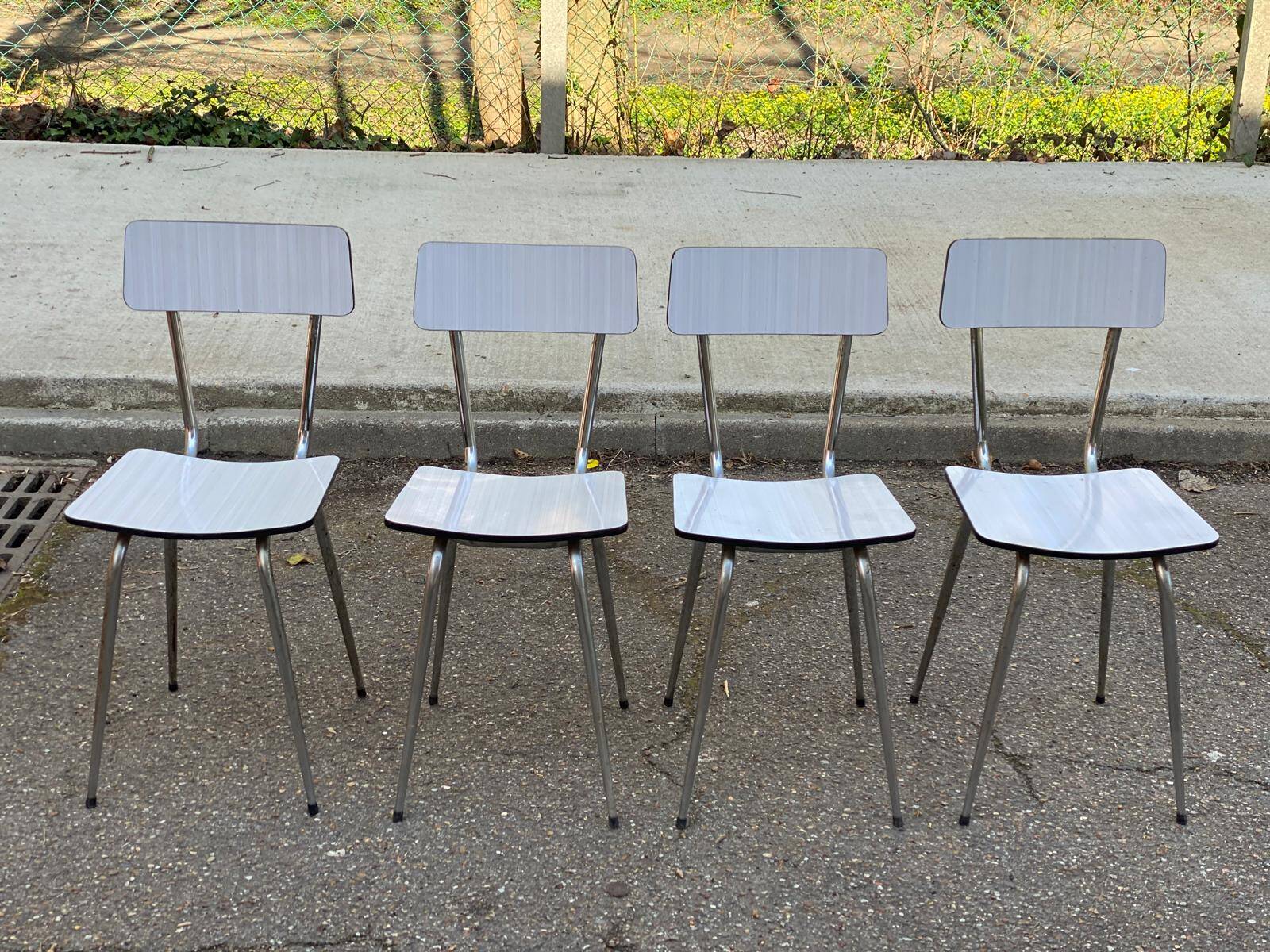4 chaises de cuisine en formica beige et acier