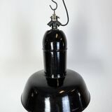 Industrial Black Enamel Factory Lamp with Cast Iron Top, 1930s