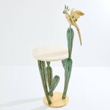 Brass cactus and parrot sculpture console Alain Chervet 1989