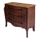 Curved commode in Louis XV style with marquetry and marble.