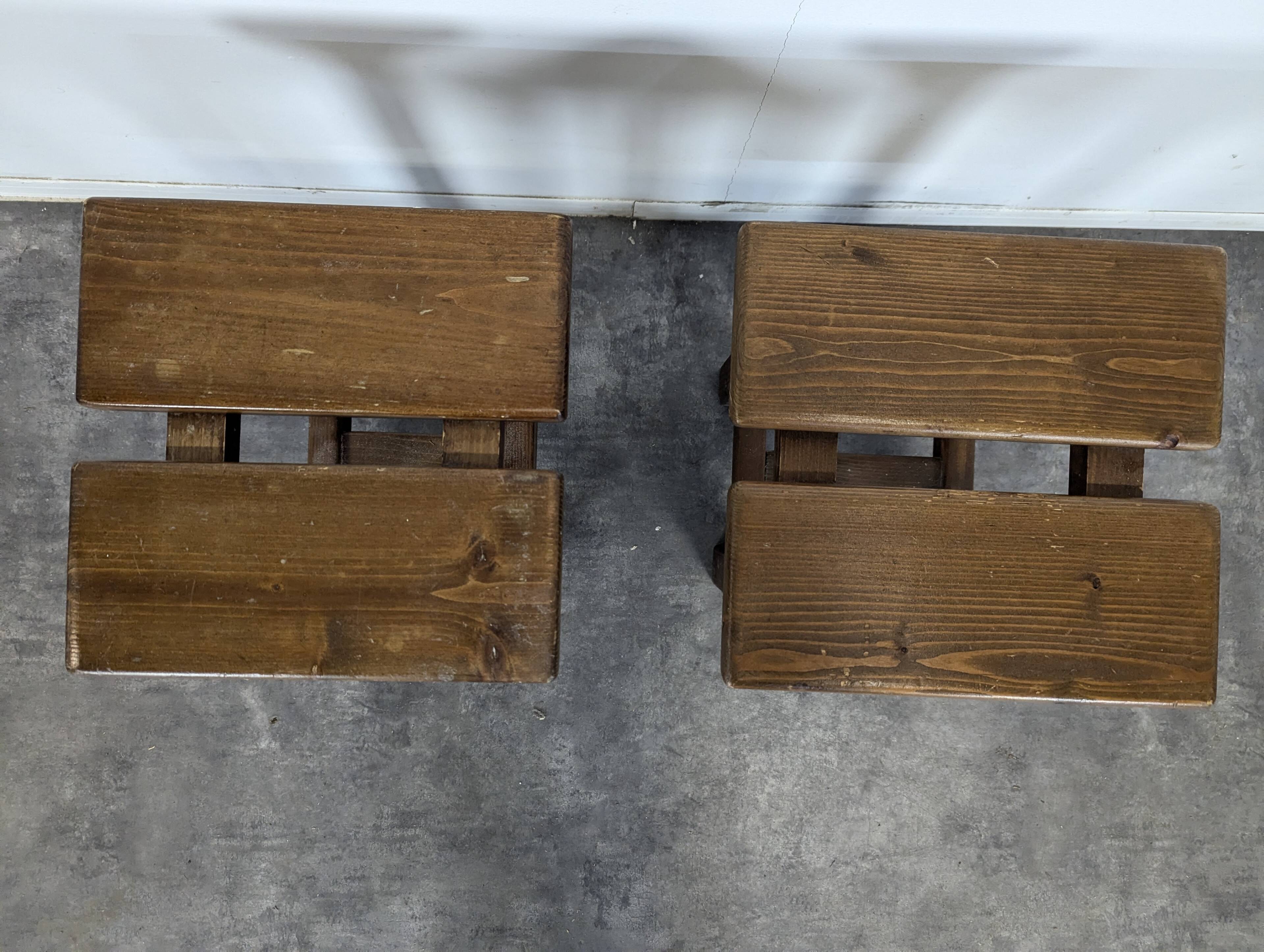 Pair of solid pine stools in the style of Charlotte Perriand.