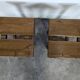 Pair of solid pine stools in the style of Charlotte Perriand.