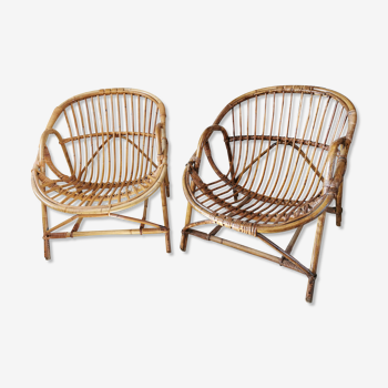 2 fauteuils corbeille en rotin