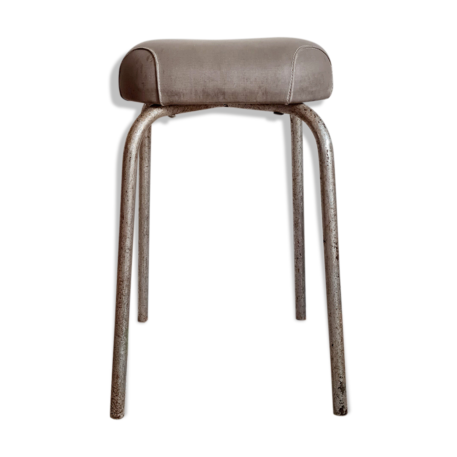 Tabouret vintage métal et skaï gris