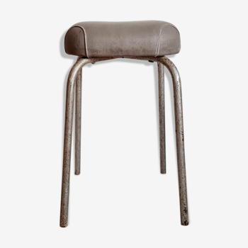 Vintage stool metal and gray skai