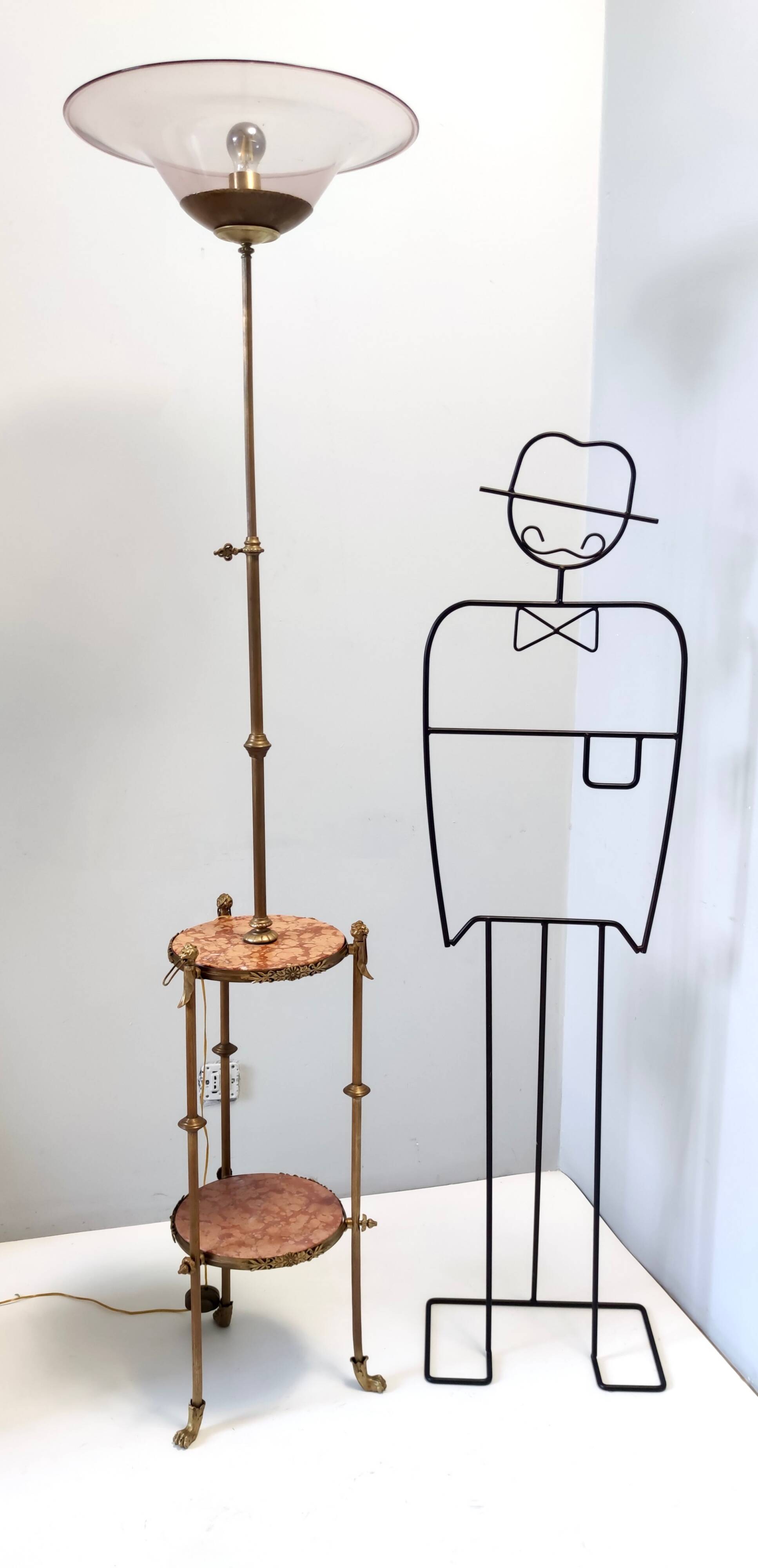 Brass Telescopic Floor Lamp with Red Travertine Marble Tops, Italy