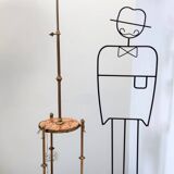 Lampadaire télescopique en laiton avec plateau en marbre travertin rouge, Italie