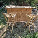 Bamboo bar and 2 vintage stools