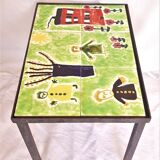 Children's coffee table, 70s with naïve drawing on ceramics, iron frame