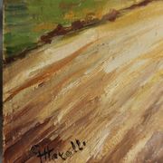 Oil painting on panel of a rural landscape, signed.
