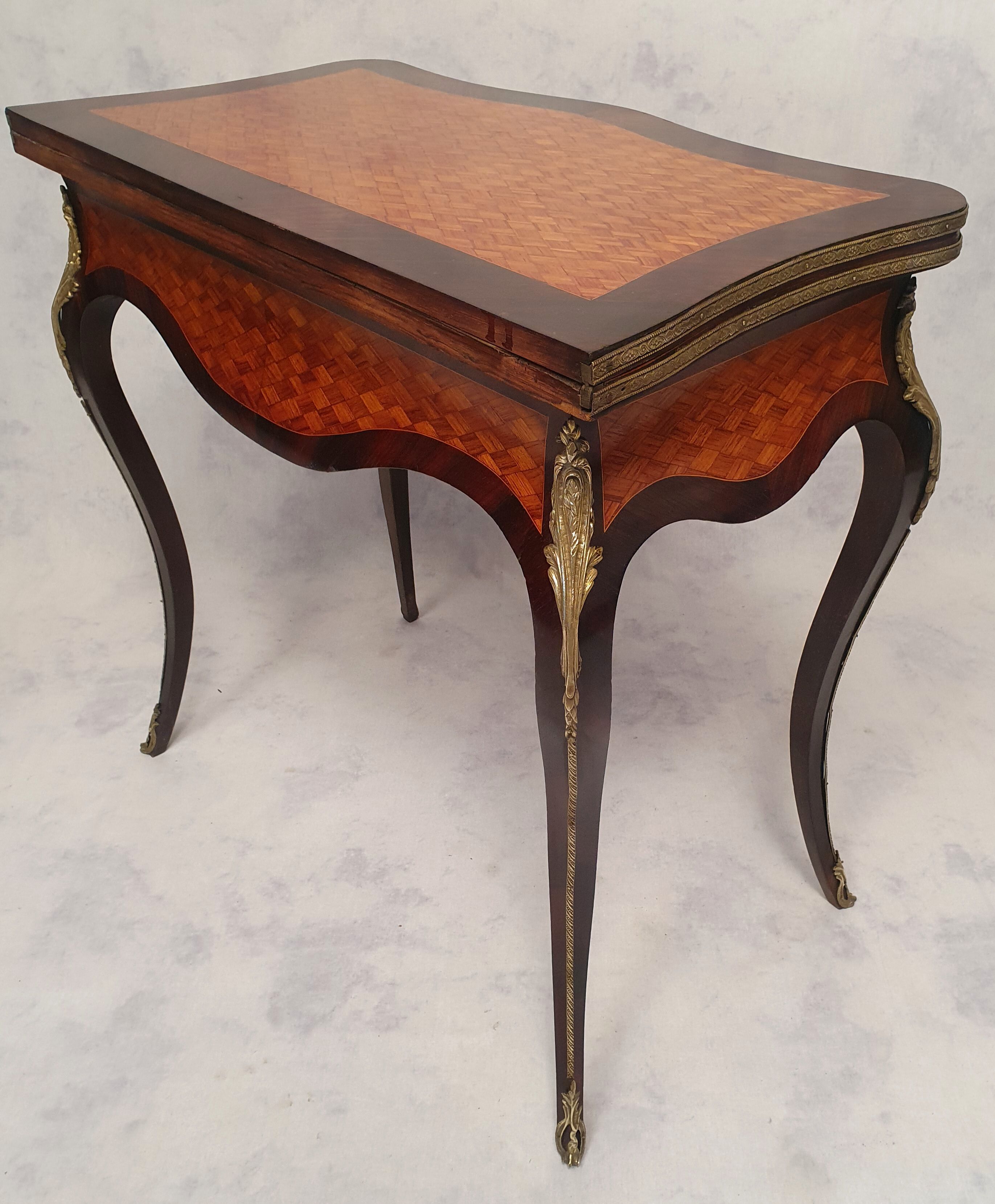 Louis XV Napoleon III Games Table - Marquetry - Bois De Rose - Palissandre - 19th
