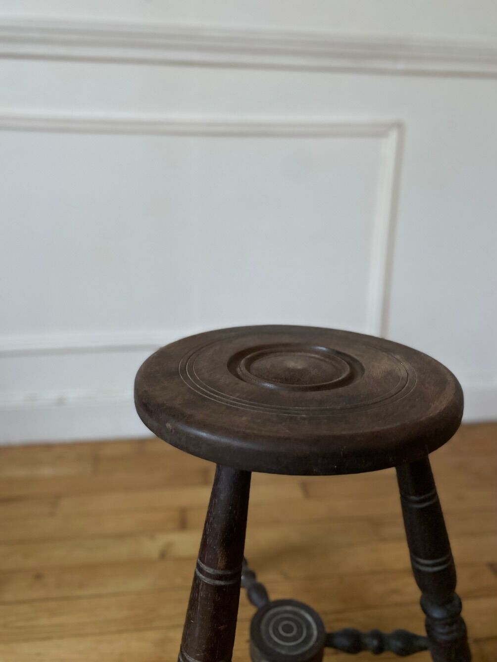 Turned wooden tripod stool