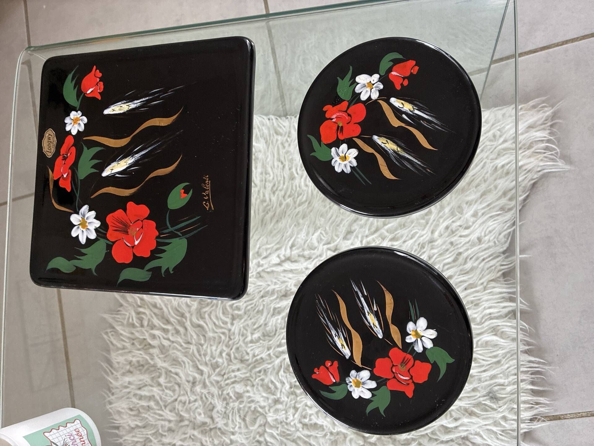 Vintage Table Set Enamels of Longwy – L. Valenti (Original Box)