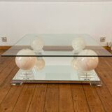 Coffee table with marbled ceramic balls and mirror