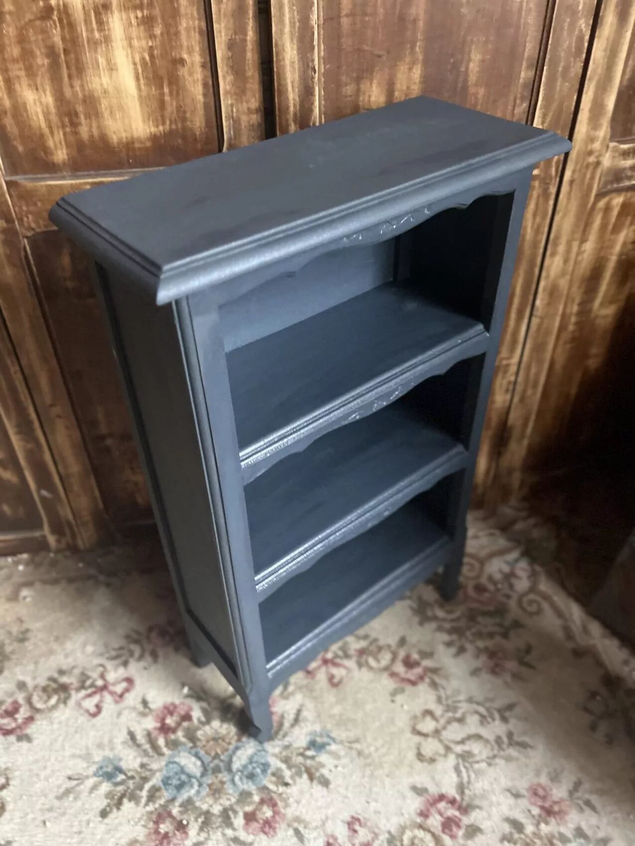 Antique mini oak bookcase – small 19th-century library with slate patina, a lovely rarity.