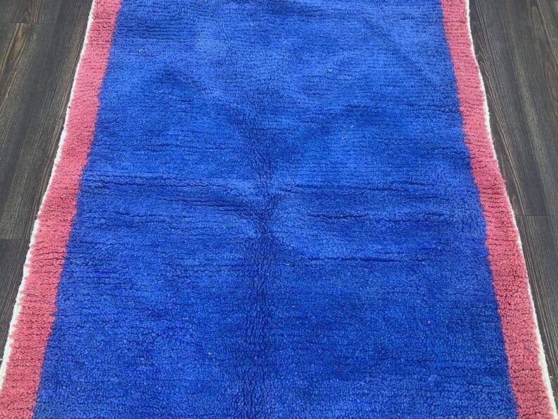 Traditional handmade pure wool rug, size 150 x 250 cm, blue